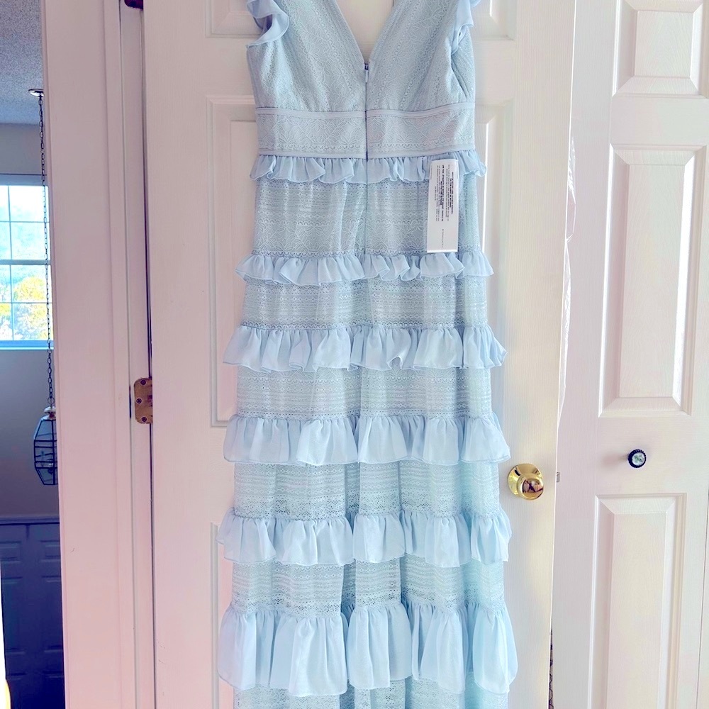 BCBGMaxAzria Light Blue Ruffle Maxi Dress - Picture 7 of 12